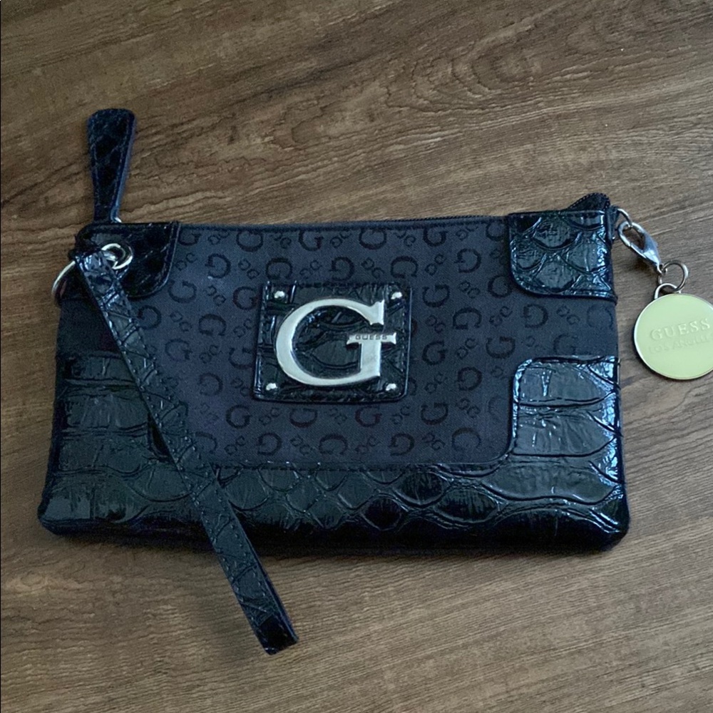 Guess Black Signature G Logo Wristlet